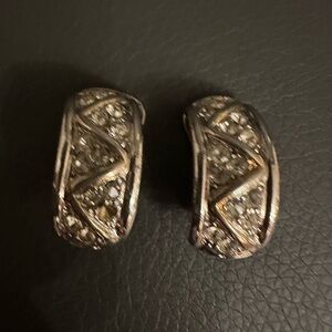 Vintage Park Lane Silver Tone Rhinestones Clip earrings. Size 1 inch long.